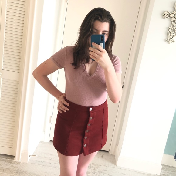 Forever 21 Maroon Suede Button-down skirt Size 28 - Picture 6 of 6